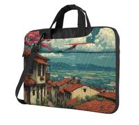 Portable Laptop Bag Shockproof Light Laptop Case Inner Storage Pockets with Exquisite Kites over the Hills Print, Black, 15.6 inch