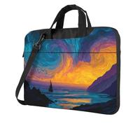 Portable Laptop Bag Shockproof Light Laptop Case Inner Storage Pockets with Exquisite Lonely Boat Print, Black, 15.6 inch