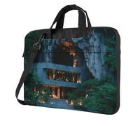 Portable Laptop Bag Shockproof Light Laptop Case Inner Storage Pockets with Exquisite Mountain Village Print, Black, 14 inch