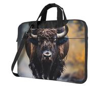 Portable Laptop Bag Shockproof Light Laptop Case Inner Storage Pockets with Exquisite North American bison Print, Black, 15.6 inch