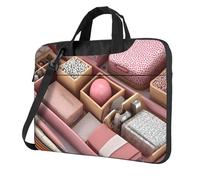 Portable Laptop Bag Shockproof Light Laptop Case Inner Storage Pockets with Exquisite Pink box Print, Black, 15.6 inch