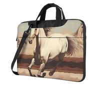 Portable Laptop Bag Shockproof Light Laptop Case Inner Storage Pockets with Exquisite Prancing White Horse Print, Black, 13 inch
