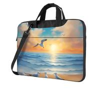 Portable Laptop Bag Shockproof Light Laptop Case Inner Storage Pockets with Exquisite seagulls by the sea Print, Black, 15.6 inch