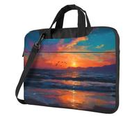 Portable Laptop Bag Shockproof Light Laptop Case Inner Storage Pockets with Exquisite Seagulls Chasing The Sun Print, Black, 15.6 inch