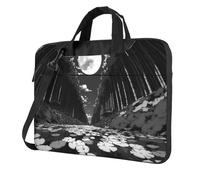 Portable Laptop Bag Shockproof Light Laptop Case Inner Storage Pockets with Exquisite Stream In The Bamboo Forest Print, Black, 14 inch