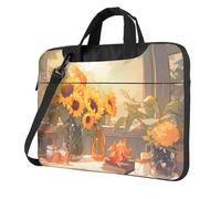 Portable Laptop Bag Shockproof Light Laptop Case Inner Storage Pockets with Exquisite Sunflowers under the windowsill Print, Black, 15.6 inch