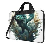 Portable Laptop Bag Shockproof Light Laptop Case Inner Storage Pockets with Exquisite The Green Flying Fish Print, Black, 13 inch