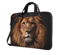 Portable Laptop Bag Shockproof Light Laptop Case Inner Storage Pockets with Exquisite The Lion's Gaze Print, Black, 14 inch