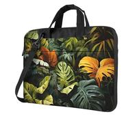 Portable Laptop Bag Shockproof Light Laptop Case Inner Storage Pockets with Exquisite Tropical Rainforest Palm Leaves Print, Black, 14 inch
