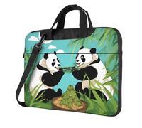 Portable Laptop Bag Shockproof Light Laptop Case Inner Storage Pockets with Exquisite Two cute big pandas Print, Black, 13 inch