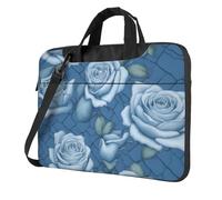 Portable Laptop Bag Shockproof Light with Exquisite Beautiful roses on blue background Print, Black, 15.6 inch