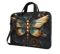 Portable Laptop Bag Shockproof Light with Exquisite Gold color delicate Dragonfly flower Print, Black, 15.6 inch