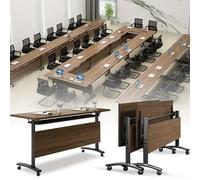 Portable Lar Folding Conference Table with Locking Quiet Casters - 47.2" Walnut Meeting Desk for Office Boardroom Team Collaboration & Training Rooms