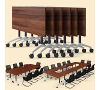 Portable Lar Folding Conference Table with Locking Quiet Casters - 55.1" Walnut Meeting Desk for Office Boardroom Team Collaboration & Training Rooms