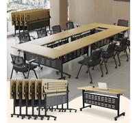 Portable Lar Folding Conference Table with Locking Quiet Casters - 70.9" Maple Leaf Meeting Desk for Office Boardroom Team Collaboration & Training Rooms