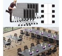 Portable Lar Folding Conference Table with Locking Quiet Casters - Ideal Meeting Desk for Office Boardroom Team Collaboration & Training Rooms (Grey 63.0in)