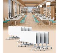 Portable Lar Folding Conference Table with Locking Quiet Casters - Ideal Meeting Desk for Office Boardroom Team Collaboration & Training Rooms (White 70.9" L)