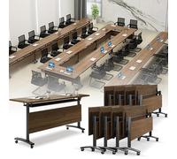 Portable Lar Folding Conference Table with Locking Quiet Casters - Ideal Meeting Desk for Office Boardroom Team Collaboration & Training Rooms (Walnut 70.9IN)