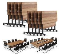 Portable Lar Folding Conference Table with Locking Quiet Casters - Ideal Meeting Desk for Office Boardroom Training & Collaboration Rooms (Walnut 47.2" L)