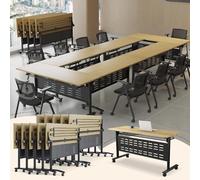 Portable Lar Folding Conference Table with Locking Quiet Casters - Maple Leaf Design Ideal for Office Boardroom Team Collaboration & Training Rooms 63-inch