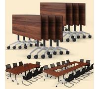 Portable Lar Folding Conference Table with Locking Quiet Casters - Walnut 70.9" Meeting Desk for Office Boardroom Team Collaboration & Training Rooms