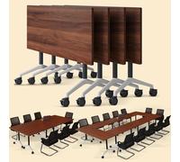 Portable Lar Folding Conference Table with Locking Quiet Casters - Walnut Meeting Desk for Office Boardroom Team Collaboration & Training Rooms (55.1in)