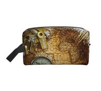Portable Large Capacity Travel Toiletry Bag with Handle,Compass and Old World Map Print Waterproof Storage Bag for Makeup,Gym & Daily Use