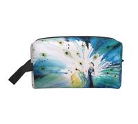 Portable Large Capacity Travel Toiletry Bag with Handle,Cute Peacock Print Waterproof Storage Bag for Makeup,Gym & Daily Use