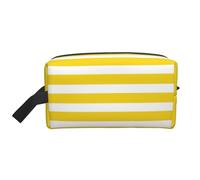 Portable Large Capacity Travel Toiletry Bag with Handle,Lemon Zest Yellow Stripes Pattern Print Waterproof Storage Bag for Makeup,Gym & Daily Use