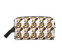 Portable Large Capacity Travel Toiletry Bag with Handle,Naughty Beaver Print Waterproof Storage Bag for Makeup,Gym & Daily Use