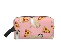 Portable Large Capacity Travel Toiletry Bag with Handle,Pug Pizza Pink Print Waterproof Storage Bag for Makeup,Gym & Daily Use
