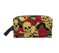 Portable Large Capacity Travel Toiletry Bag with Handle,Rose and Skull Print Waterproof Storage Bag for Makeup,Gym & Daily Use