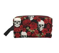 Portable Large Capacity Travel Toiletry Bag with Handle,Rose Skull Print Waterproof Storage Bag for Makeup,Gym & Daily Use