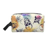 Portable Large Capacity Travel Toiletry Bag with Handle,Skull Flower Print Waterproof Storage Bag for Makeup,Gym & Daily Use