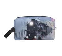 Portable Large Capacity Travel Toiletry Bag with Handle,Steam Train Depart Sunset Print Waterproof Storage Bag for Makeup,Gym & Daily Use