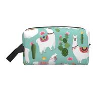 Portable Large Capacity Travel Toiletry Bag with Handle,Tropical Llama Alpaca Cactus Flower Print Waterproof Storage Bag for Makeup,Gym & Daily Use