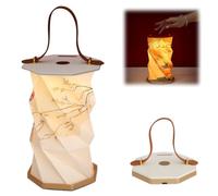 Portable Laurel Lantern, Foldable Rotating Paper Soft Warm Night Light, USB Rechargeable Touch Dimmable Camping LED Lamp for Bedroom Living Room Office