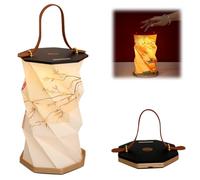 Portable Laurel Lantern, Foldable Rotating Paper Soft Warm Night Light, USB Rechargeable Touch Dimmable Camping LED Lamp for Bedroom Living Room Office