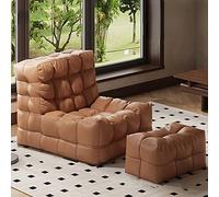 Portable Lazy Beanbag Chair Faux Leather Waffle Pouf Couch Bean Bag Cover Without Filler Puff Chaise Lounge Recliner Sofa Bed Ottoman Sac (Color : 2 in 1-brown, Size : Empty cover)