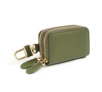 Portable Leather Key Pouch with 2 Zippers, Multi-Function Key Holder for Car Keys | Key Bag & Organizer (Army Green)