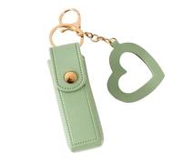 Portable Leather Lipstick Bag Makeup Pouch Lip Balm Keychain Holder Lipsticks Protective Cover with Mirror(Green)