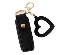 Portable Leather Lipstick Bag Makeup Pouch Lip Balm Keychain Holder Lipsticks Protective Cover with Mirror(Black)