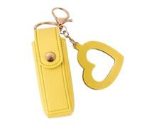 Portable Leather Lipstick Bag Makeup Pouch Lip Balm Keychain Holder Lipsticks Protective Cover with Mirror(Yellow)