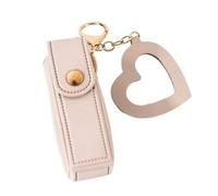 Portable Leather Lipstick Bag Makeup Pouch Lip Balm Keychain Holder Lipsticks Protective Cover with Mirror(Grey)