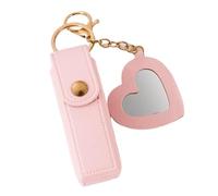 Portable Leather Lipstick Bag Makeup Pouch Lip Balm Keychain Holder Lipsticks Protective Cover with Mirror(Pink)