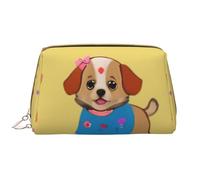 Portable Leather Makeup Bag for Women - Travel Cosmetic Organizer, Large Adorable cartoon dog Print Makeup Pouch, White, One Size, Art Deco, White, One Size, Art Deco