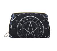 Portable Leather Makeup Bag for Women - Travel Cosmetic Organizer, Large Mystical symbols words Print Makeup Pouch, White, One Size, Art Deco, White, One Size, Art Deco