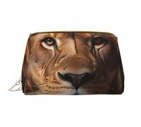 Portable Leather Makeup Bag for Women - Travel Cosmetic Organizer, Large The Lion's Gaze Print Makeup Pouch, White, One Size, Art Deco, White, One Size, Art Deco