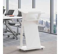 Portable Lectern Podium Stand with Wheels - Wooden Hostess Reception Desk for Classroom, Churches, Office, Meeting Room - Mobile Table for School & Home Use