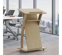 Portable Lectern Podium Stand with Wheels - Wooden Hostess Stand for Classroom, Churches, Office Meetings & Events - Mobile Reception Desk for Home & School Use